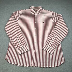 Brooks Brothers Red Fleece Cotton Shirt Mens‎ L Red-White Striped Logo Embroider